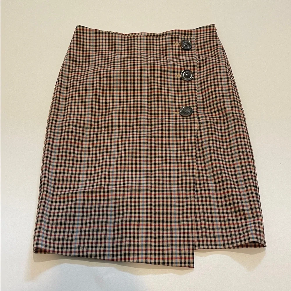 Ann Taylor Classic Plaid Pencil Skirt with Button Accents - Picture 2 of 7